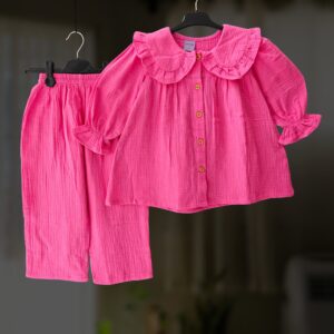 Pink muslin top-pant set E27T3