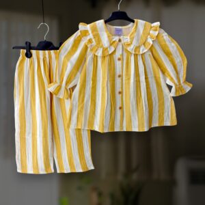 Yellow stripe muslin top-pant set E27T4