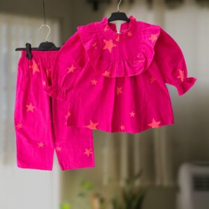 Rani Pink flannel top-pant set E28T2