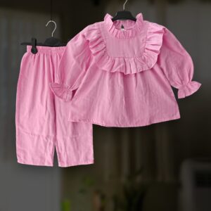 Baby pink flannel top-pant set E28T3