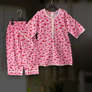 Red cherry cotton kamiz-pant set E29T2
