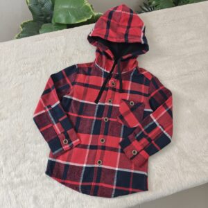 Red black check flannel hoodie E30T4