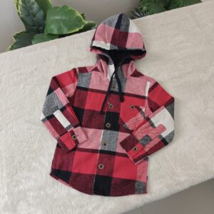 Red white check flannel hoodie E30T2
