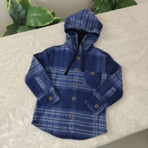 Blue check flannel hoodie E30T1