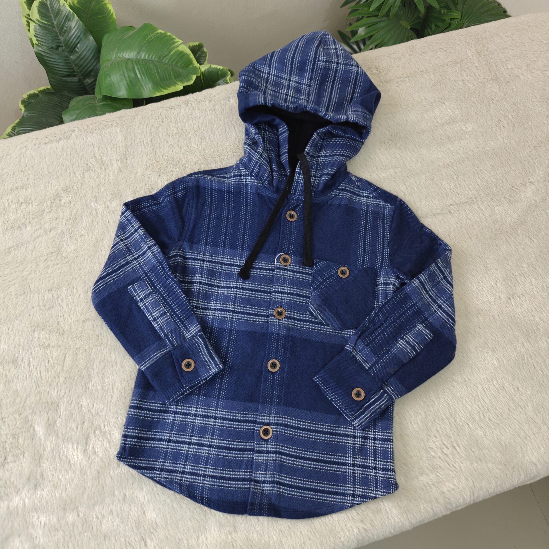 Blue check flannel hoodie E30T1